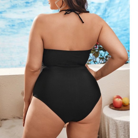 Plus Size 20 4XL Shein Ruched Cut-out One Piece Swimsuit Black Swim - Picture 4 of 4